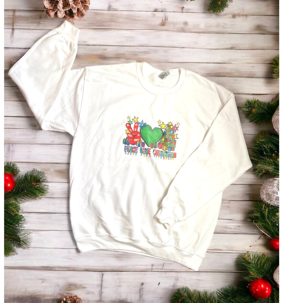Peace Love Christmas‎ Sweatshirt Unisex Large White with Graphic NEW